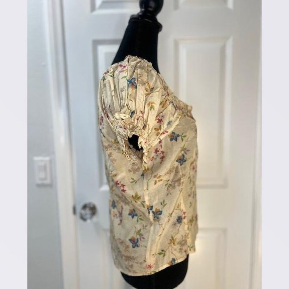 Anthropologie Pilcro Sheer Ruffle Puff-Sleeve Blouse Ivory Floral–Size Small-NWT - Picture 6 of 8